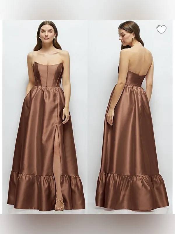 Dessy Collection Dorset Ruffle Hem Gown Dress Minimalists Sz 0 Cognac - Image 2