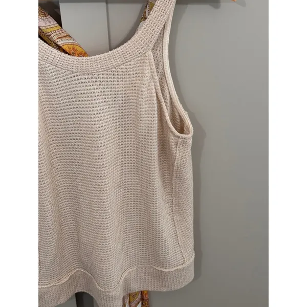 Blu Pepper Womens Cream Knit Tank Top Paisley Scarf Tie Detail Boho Sleeveless S - Image 4