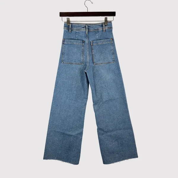 ZARA Womens Jeans Blue Denim High Rise Wide Leg Baggy Zip Fly Medium Wash Size 2 - Image 2