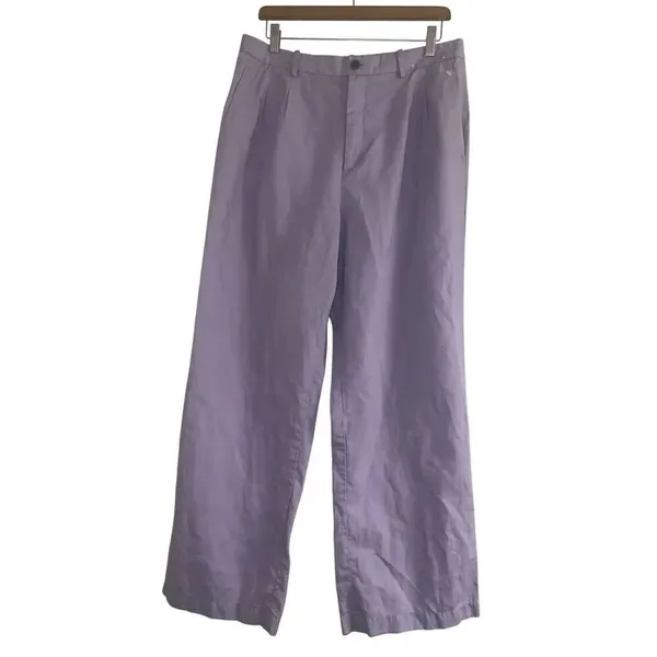 ✨Uniqlo Linen Blend Tucked Wide Purple Sz Large Pants✨ - Image 7