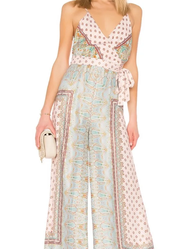 Free People Britt Printed Playsuit Jumpsuit Romper Silky Wide Leg Size 2 - Image 2