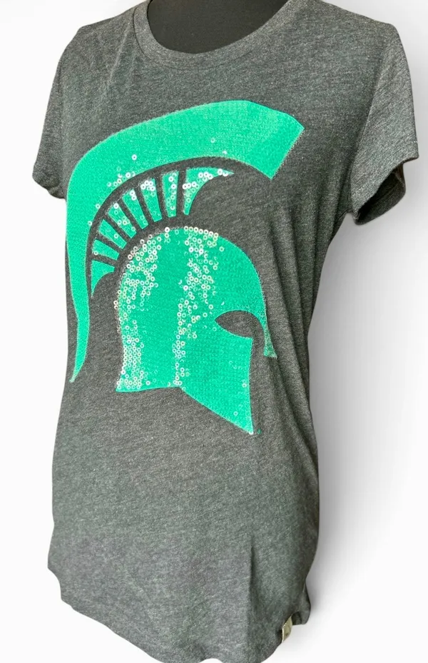 VTG Victoria's Secret PINK Michigan State Spartans Sequin T-Shirt Size L Gameday - Image 2