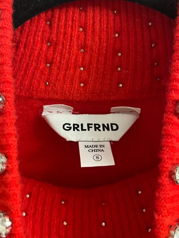 GRLFRND Katherine Red Rhinestone Collar Knit Sweater Small - Image 9