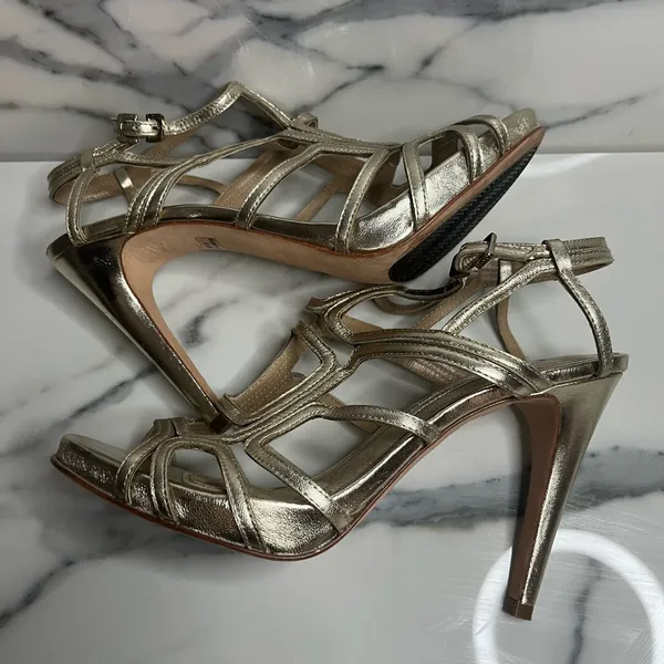 Diane Von Furstenberg Women's Gold Metallic Jeanette Nappa Heels Sz 8.5 Classic - Image 7