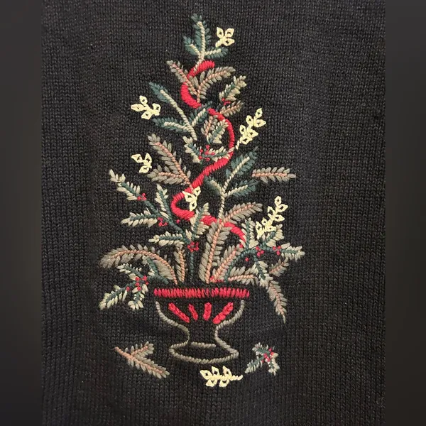 Vintage 90’s‎ Christmas Tree Embroidered Zip Front Holiday Cardigan Size PL - Image 6