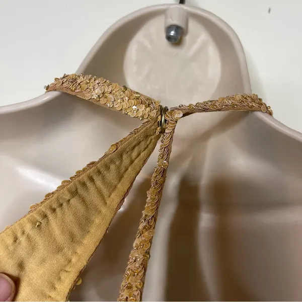Vintage Y2K Handmade Luxury Gold Sequin Halter neck crop top sz XS - Image 7