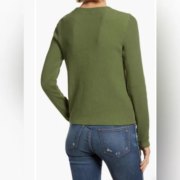 Madewell Womens Jacquard Elwood Knot Front Ribbed Top In Green - Image 11