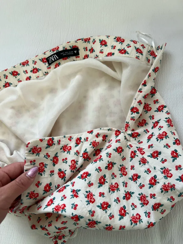 ZARA Floral Mini Skirt Women Large Ruffle Hem Cottagecore Y2K Aesthetic Boho Era - Image 5
