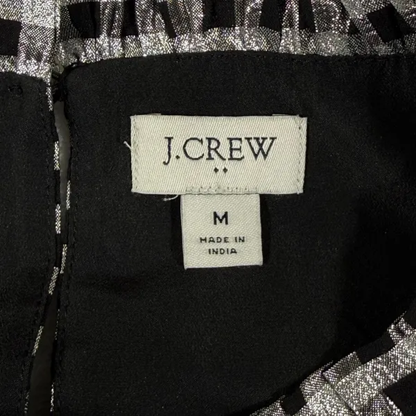 J.‎ Crew Metallic Silver Gingham Ruffle Neck Puff Sleeve Top CF117 Black Womens - Image 3