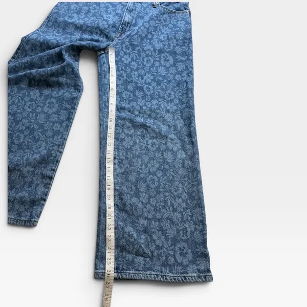 Good American Good Waist Palazzo Crop Floral Denim Wide Leg Jeans Blue 10/30 - Image 5