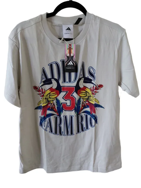 Adidas x Farm Rio Graphic T-Shirt, Women's Size M, NWT Talc Dark Marine - Image 2