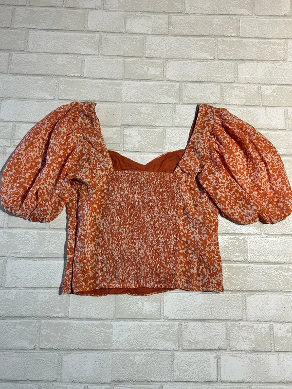 Abercrombie & Fitch Puff-Sleeve Smocked Top Rust Orange BoHo Size Medium - Image 3