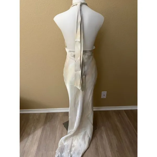 Zara Iridescent Pearl Halter Backless Satin Fairy Effect Dress - Image 5