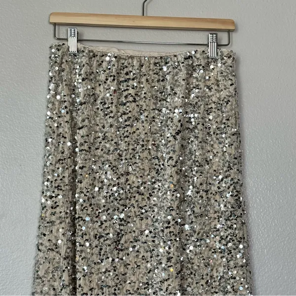 NWT Old Navy Champagne Silver Sequin A-line Lined Maxi Skirt Size Medium - Image 3