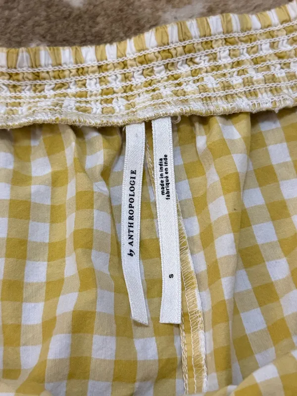 Anthropologie Yellow White Gingham Smocked Waist Pull-On Dolphin Hem Shorts S - Image 5