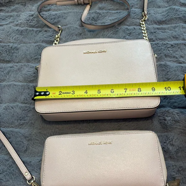 Michael Kors Baby Pink Saffiano Leather Crossbody Bag + Zip Wallet Set - Image 11