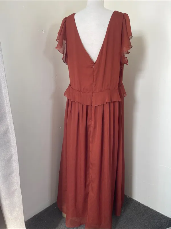 Mango Rust Red Flutter-Sleeve Maxi Dress - Image 6