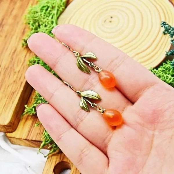 Orange Fruit Earrings Gold - Image 4
