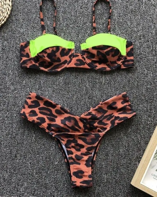 cheetah print green bikini Brown Size M - Image 3