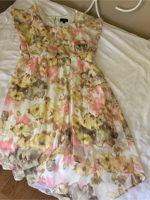 AUW EIC Floral Watercolor High-Low Dress in Pink, Yellow & Cream | Women’s Size L - Image 5