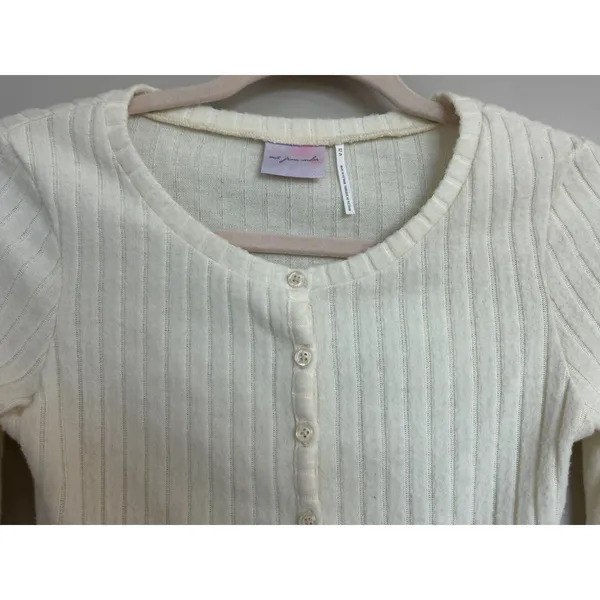 Urban Outfitters Out From Under Ivory Button Up Tight Cropped Sweater Women's Sz - Image 3