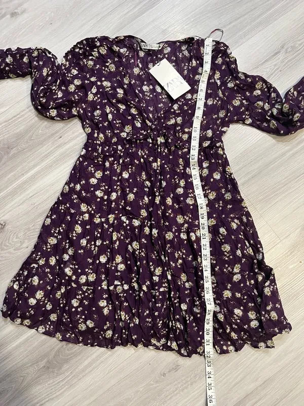 Zara Purple Floral V-Neck Long-Sleeve Mini‎ Dress - Image 10