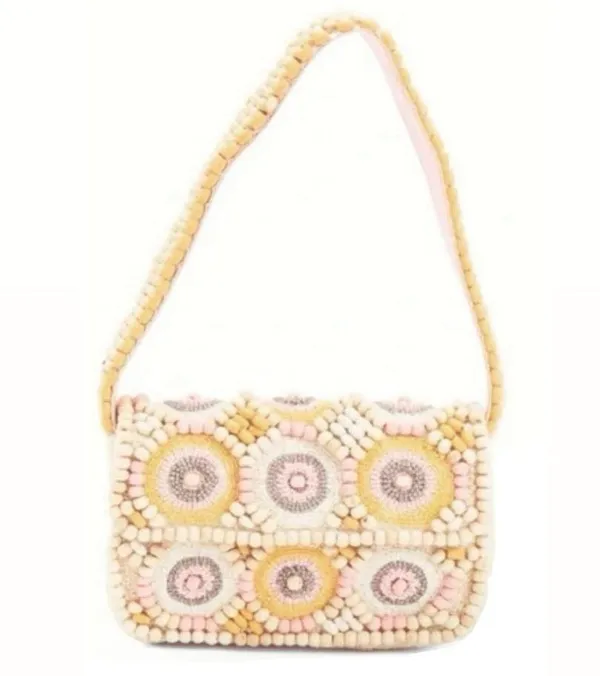 Handcrafted in India Colorful Pink Pastel Wooden Beaded Shoulder Bag Purse - Image 2