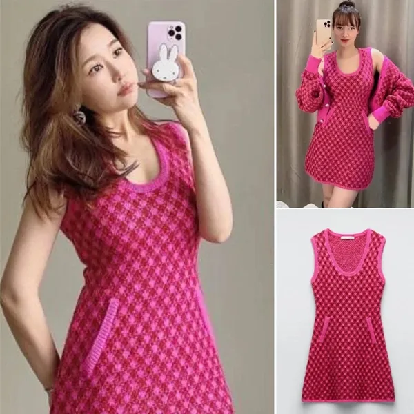 Zara PLAID KNIT Sleeveless Mini A-Line Dress w/ Round Neckline Size S Pink NEW - Image 9