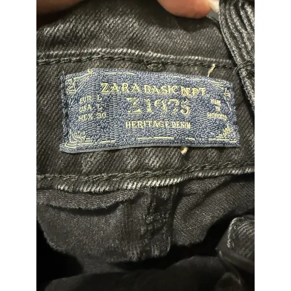 Zara Basic Black Denim Overalls Dungarees Women's Size L Slim Leg Faded Black - Image 8