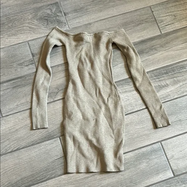 NBD Tan Ribbed Off-Shoulder Mini Dress - Image 4