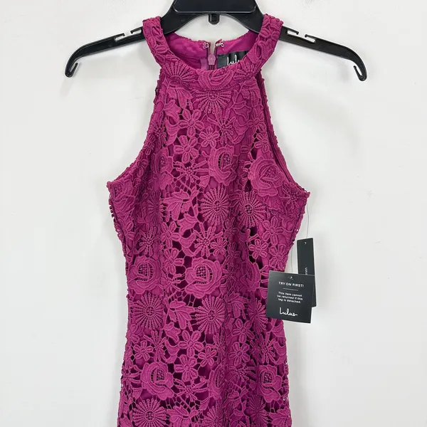 Lulus Love Poem Magenta Purple Lace Mini Dress Party Cocktail Romantic XS NWT - Image 5