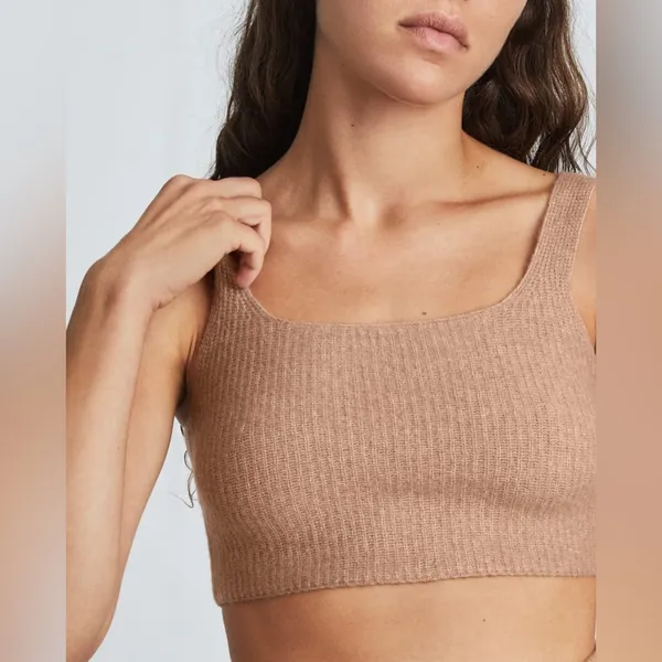 EVERLANE The Cozy-Stretch Wool Blend Ribbed Crop Tank in Camel Size Medium NWT - Image 2
