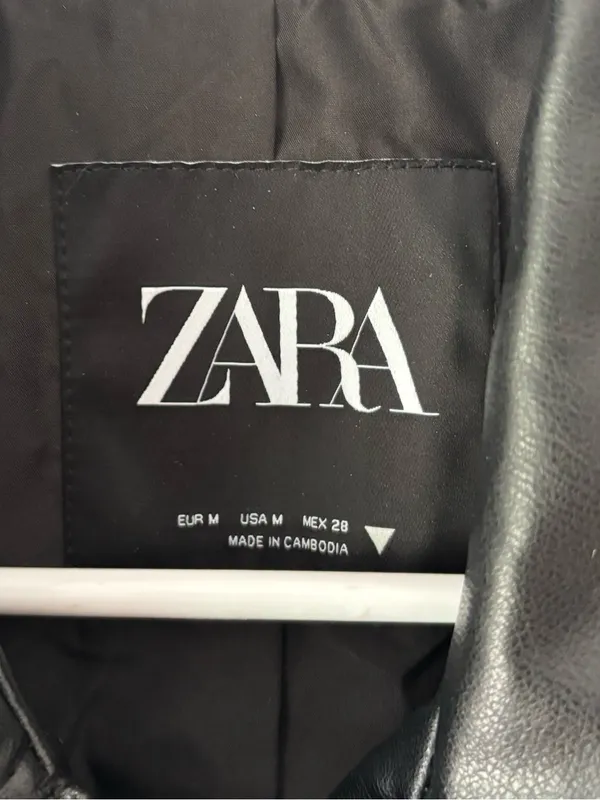 Zara Black Vegan Faux Leather Cropped Biker Moto Jacket Belted - Image 6
