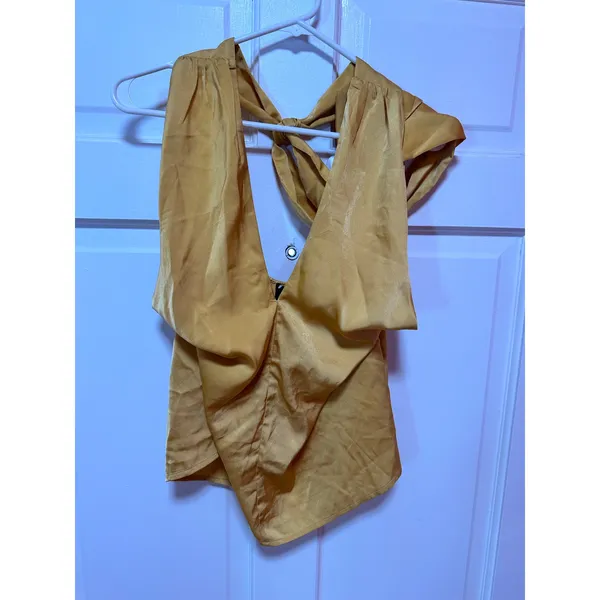 NWT VICI Satin Crossover Halter Neck
Yellow Gold Blouse Size Medium - Image 2