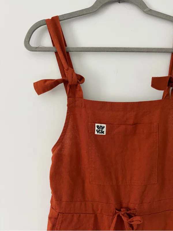 Lucy and Yak Organic Cotton Burnt Orange Wide Leg Dungarees Jumpsuit 2 - Image 2