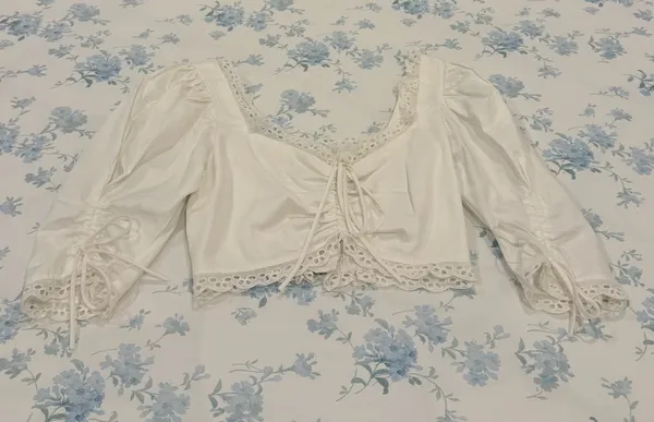 White Milkmaid Crop Top Adjustable Sleeves - Image 2