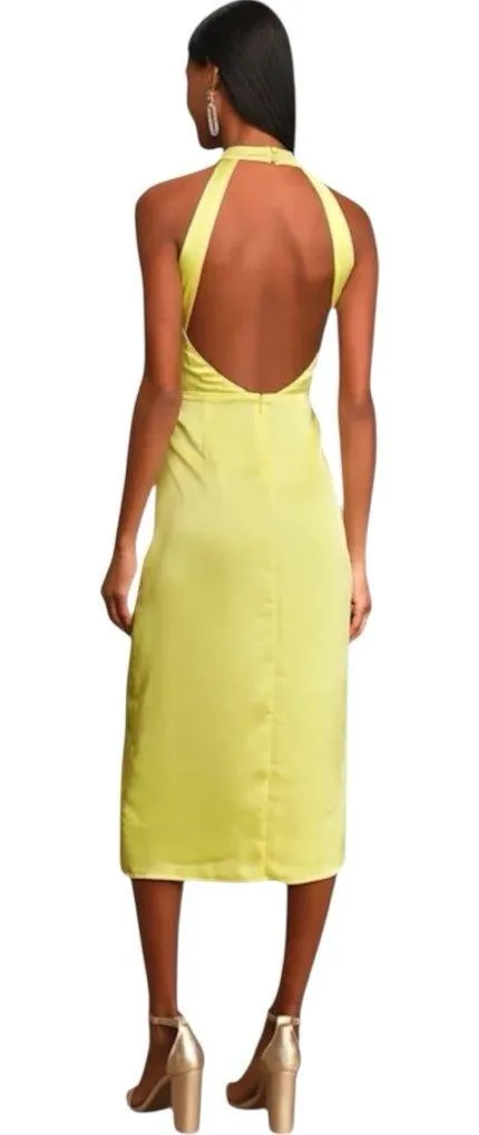 Lulus Women’s Open Back Yellow Halter Dress Size Medium - Image 2