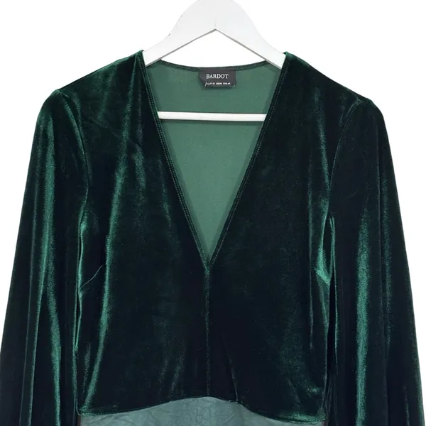 Bardot Long Sleeve Velour Green Spring Bodysuit Size Medium Women’s - Image 2