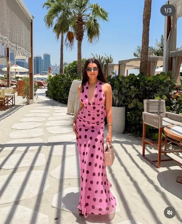 Zara Pink Polka Dot ruffled Maxi Dress bohemian summer vacation bodycon - Image 5