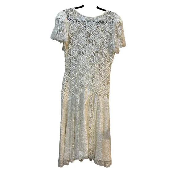 Vintage Lace Dress Size 12 Cream Ribbon Sequin Victorian‎ Romantic Delicate - Image 3
