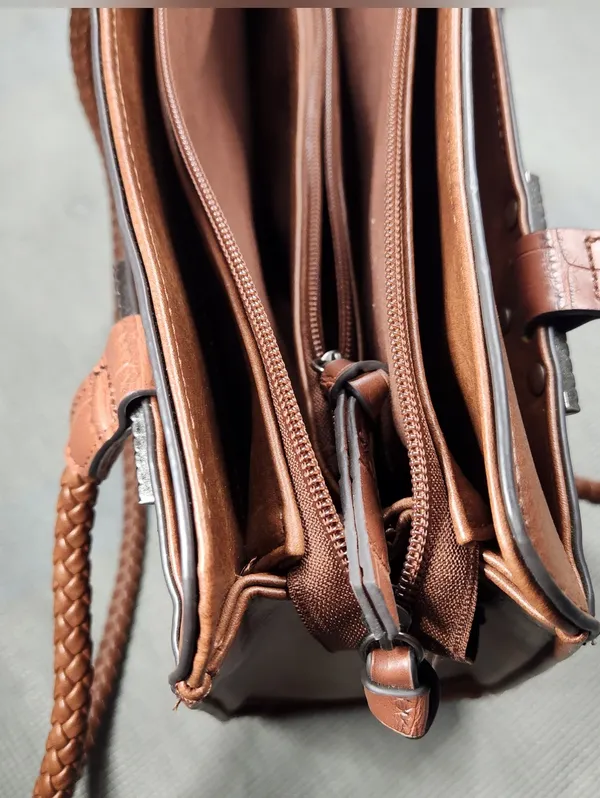 BUENO CognacBrown Shoulder Bag Western Embossed Braided Straps Accent Hardware - Image 9