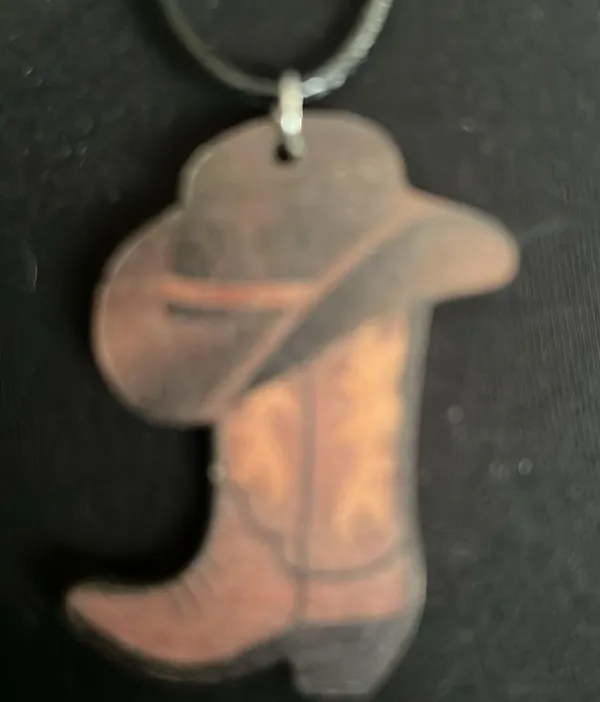 Cowboy Boot Wood Earrings with a Cowboy Hat on top - Image 2