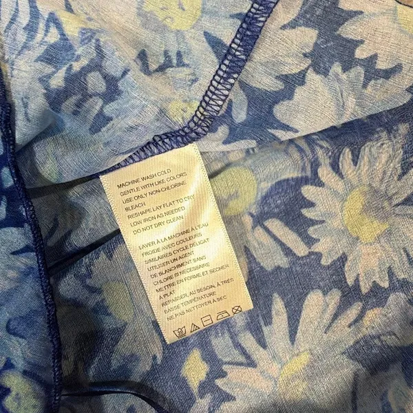 Free People Fearless Tank Blouse Blue Floral Ruffle Tie Front Sheer Peplum Med # - Image 7