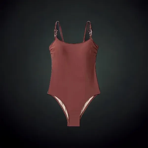 Kona Sol Brown Women’s Chain Link‎ Medium Coverage Sew In Cups One Piece Swimsuit Size M - Image 3