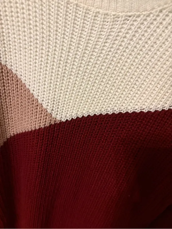 SHEIN Cream, Blush & Wine Colorblock Crew Sweater - Image 2