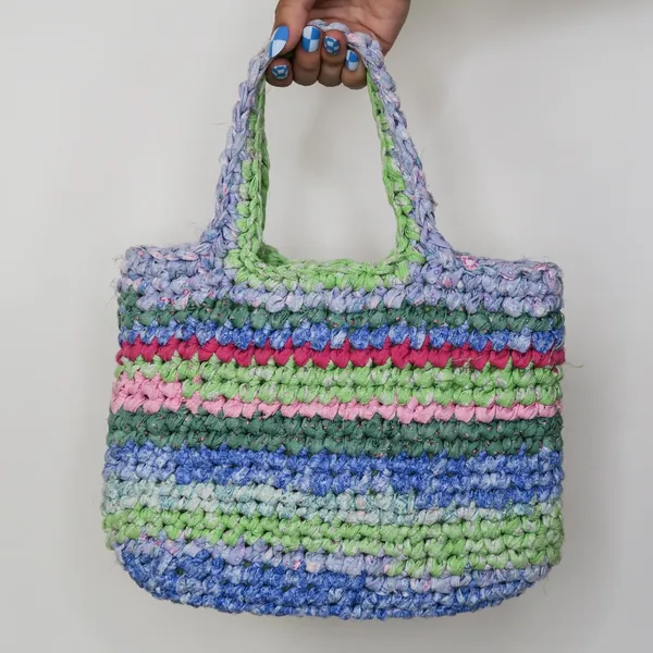 Handmade Colorful Woven Rag Rug Boho Handbag - Image 2
