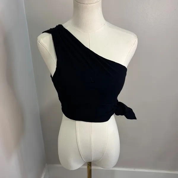 Free People Womens One Shoulder Side Tie Crop Top Black XS - Image 2