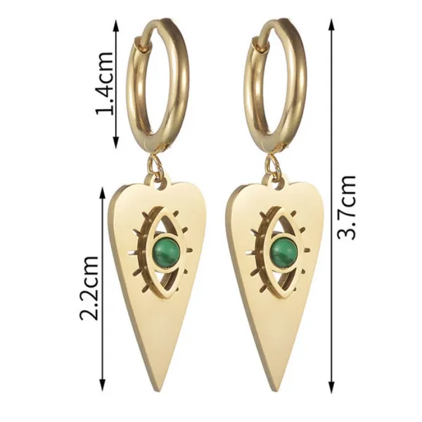 Malachite Center Stone Dangling Heart Gold Hoop Earrings - Image 5