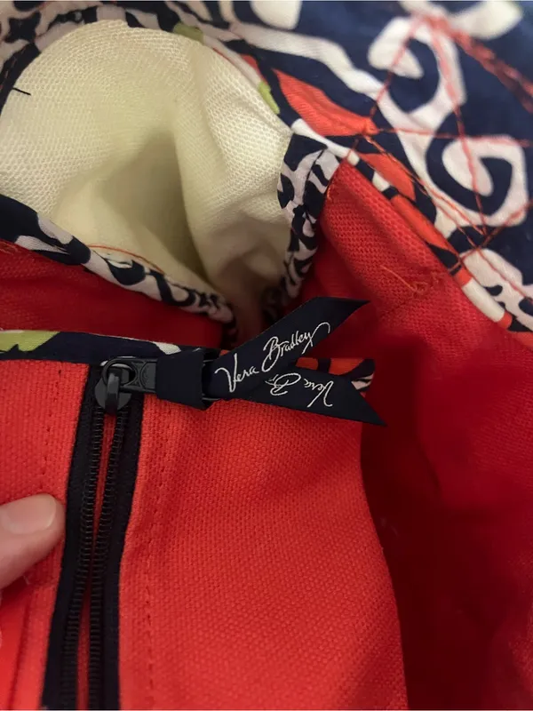Vera Bradley Red Canvas Tote with Patterned Trim - Image 11