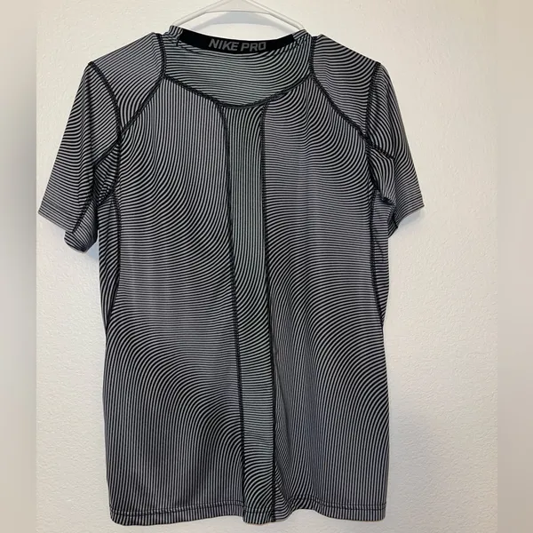 Nike Pro Black & Gray Striped Short Sleeve Training Top - Image 5